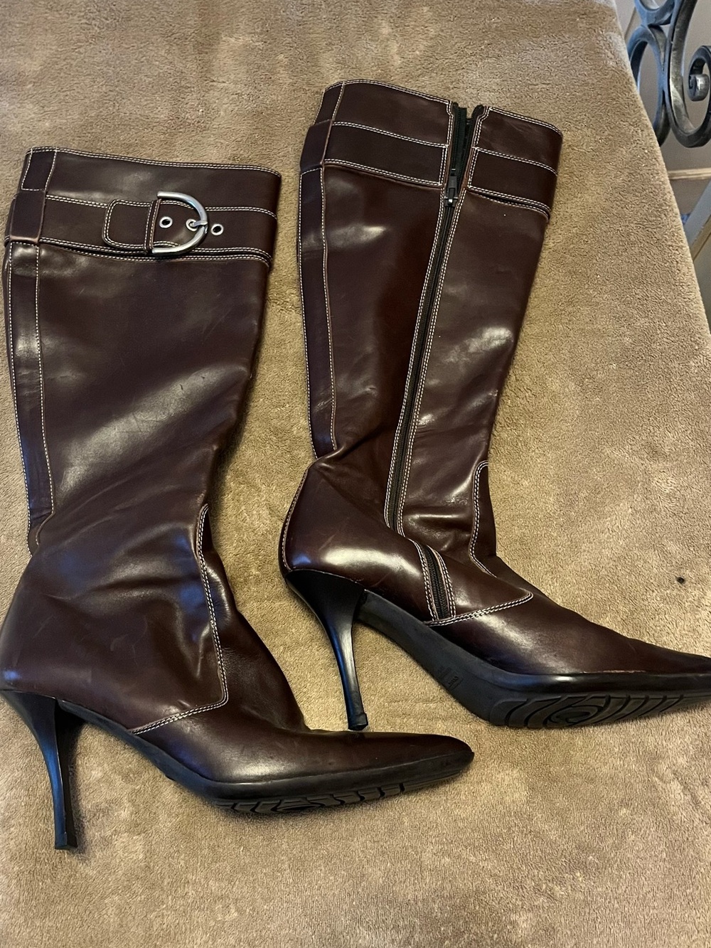 Coach Dark Brown Leather Knee-High Heeled Boots